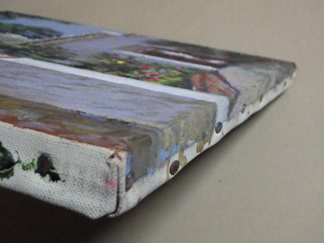 真作 春田美樹 油彩 闘牛場の内庭 ロンダ 肉筆 地図 木枠F6サイズ 一点物