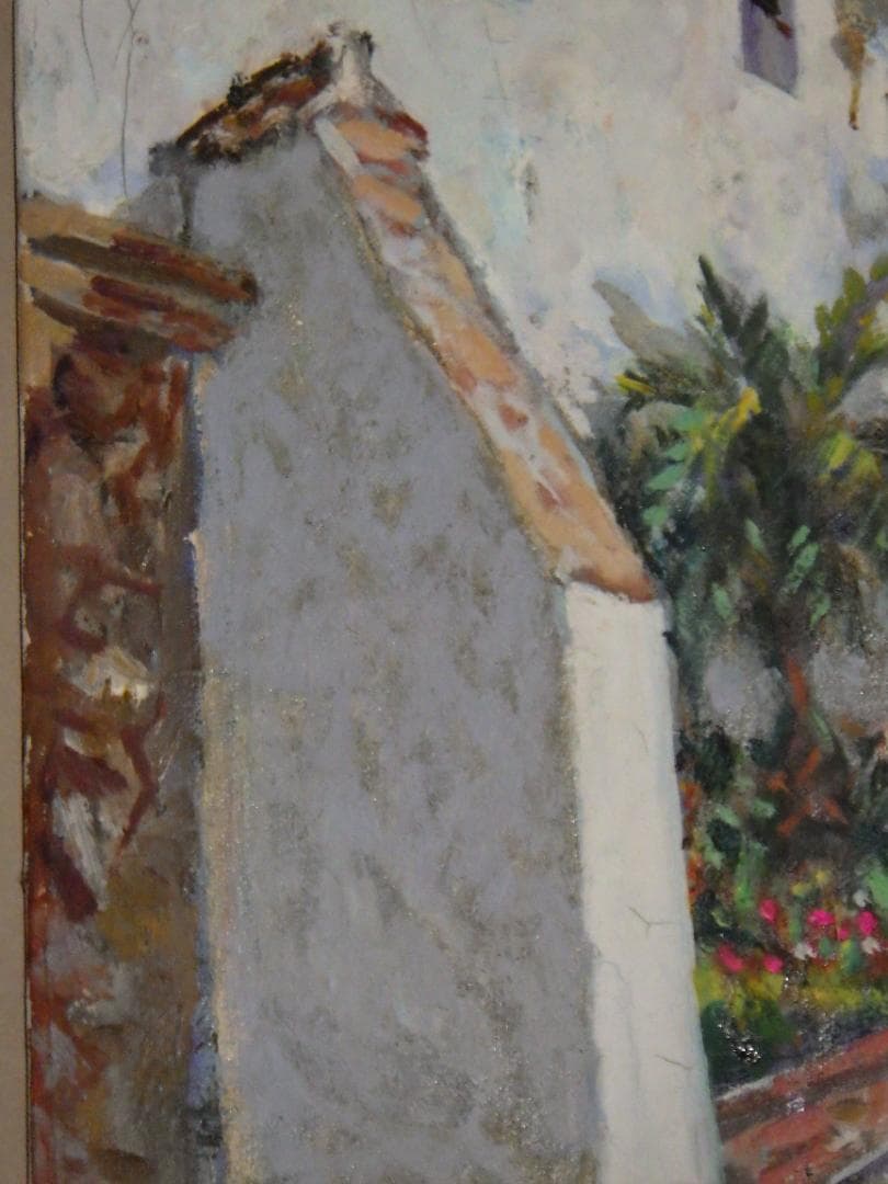 真作 春田美樹 油彩 闘牛場の内庭 ロンダ 肉筆 地図 木枠F6サイズ 一点物