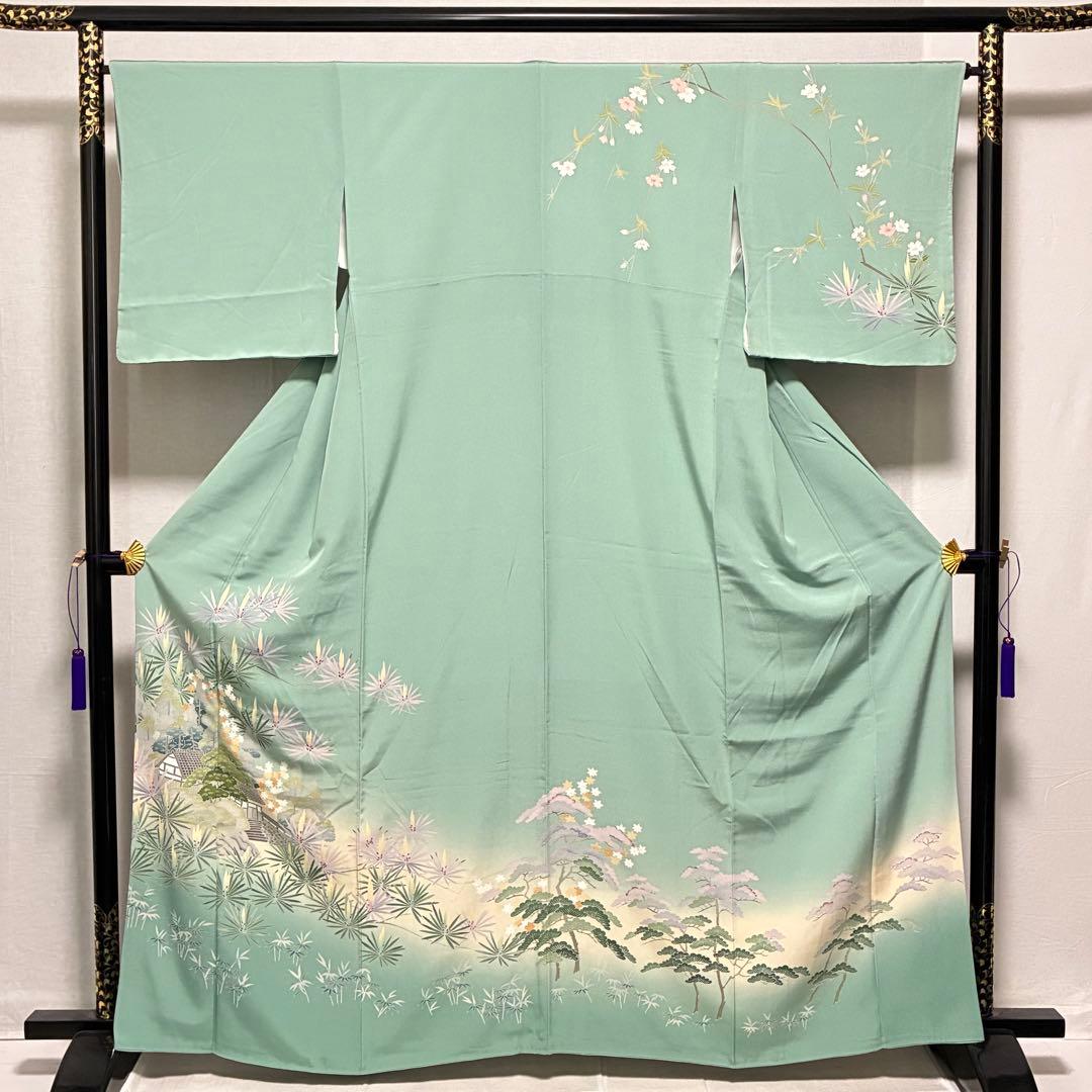D28 訪問着 友禅 花模様 正絹 着物 袷 しつけ糸付き未使用極美品