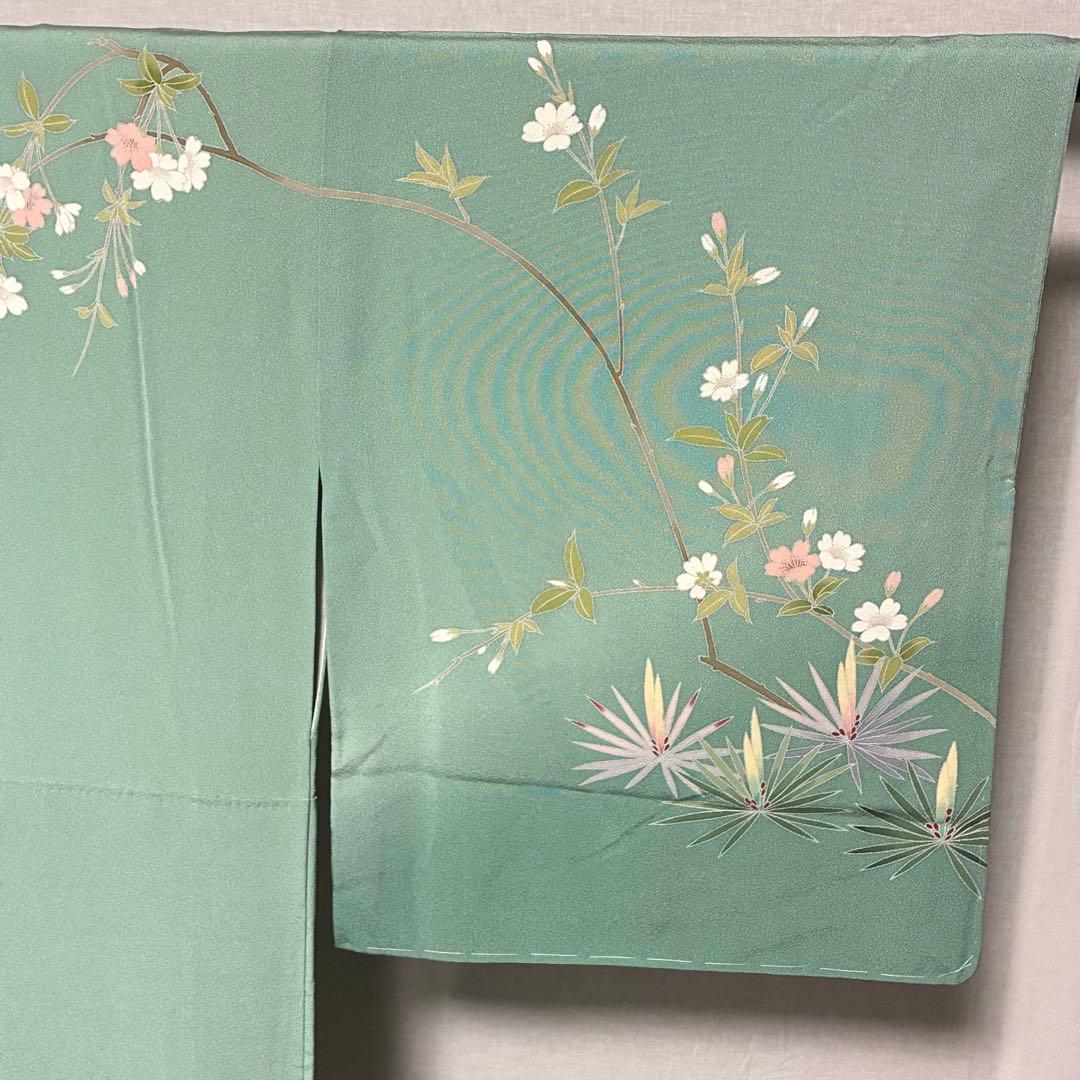 D28 訪問着 友禅 花模様 正絹 着物 袷 しつけ糸付き未使用極美品