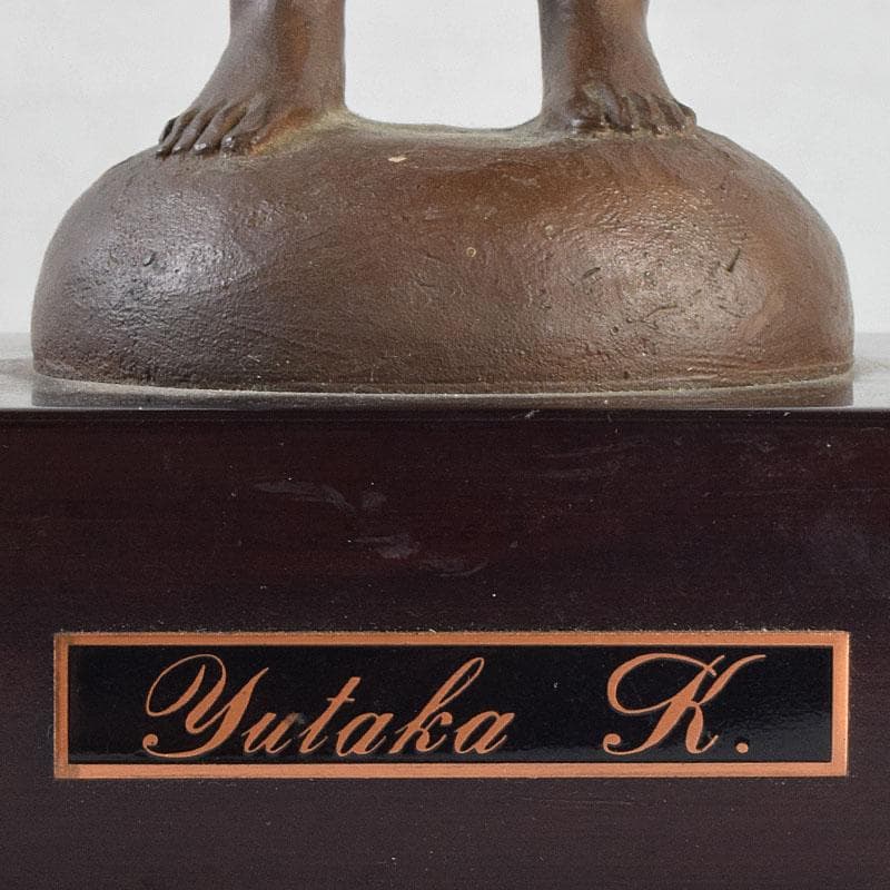 加藤豊作　ブロンズ　少女像　「花束」　台付　共箱　M　R9183