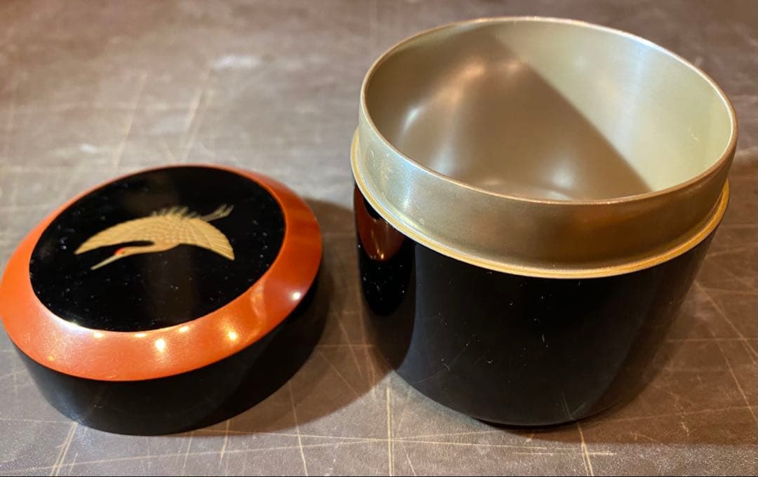 輪島塗　棗　蒔絵・鶴紋　鈴谷鐵五郎作 茶道具・ヴィンテージ　レア