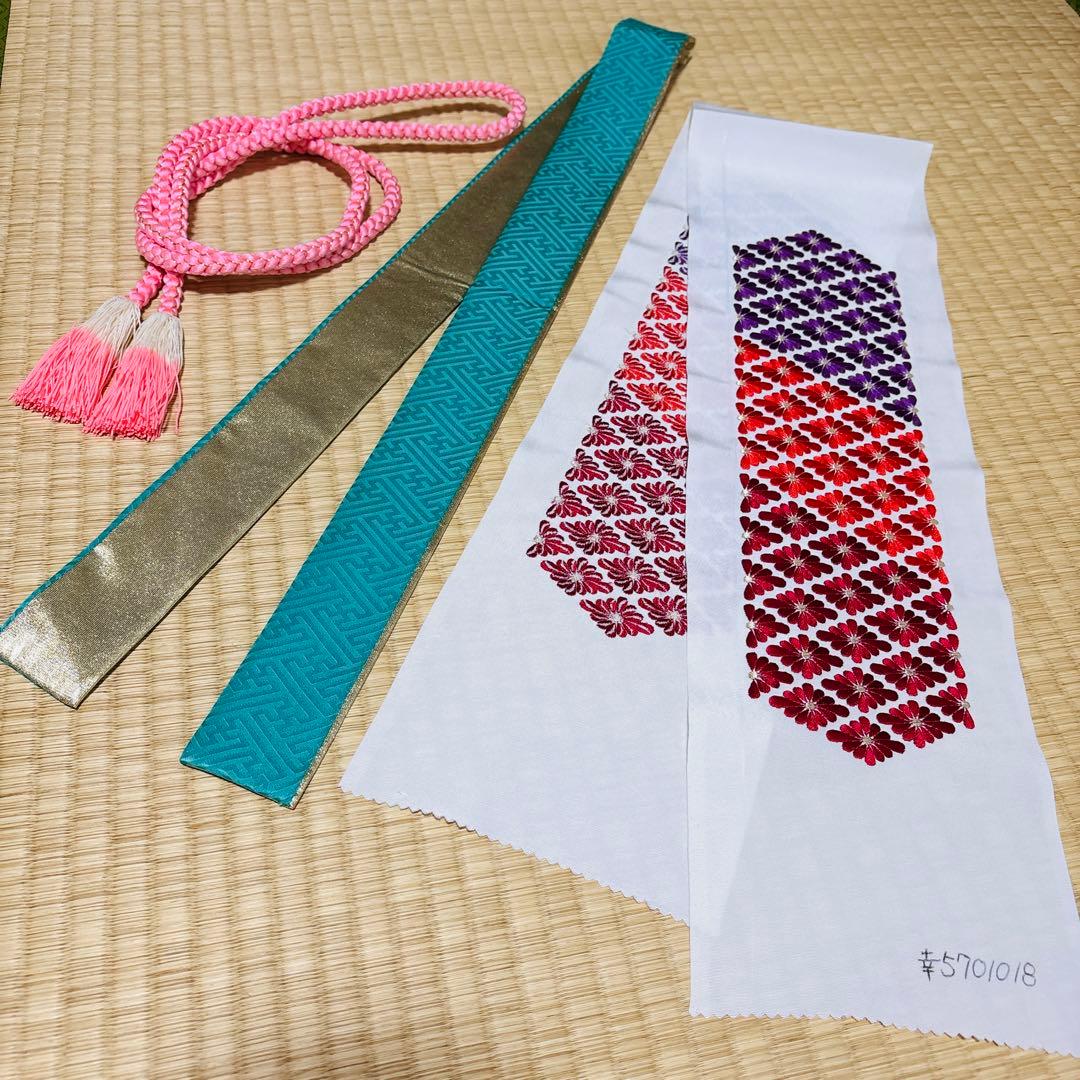 (う12)青紫の祝い青海波模様に本絞りや手描き✨アンティーク振袖⑤点セット㊗️