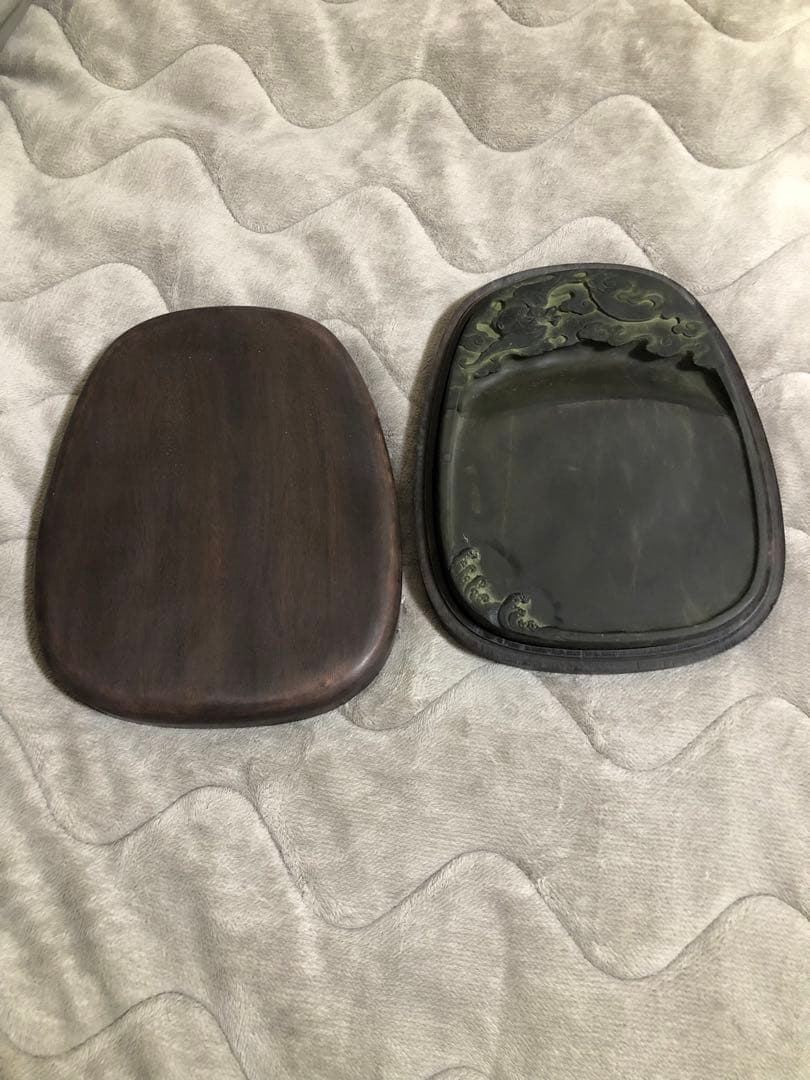 端溪硯 雲蝠文 老坑 水巖 大西洞 金綫 青花 書道用品 端渓硯 骨董