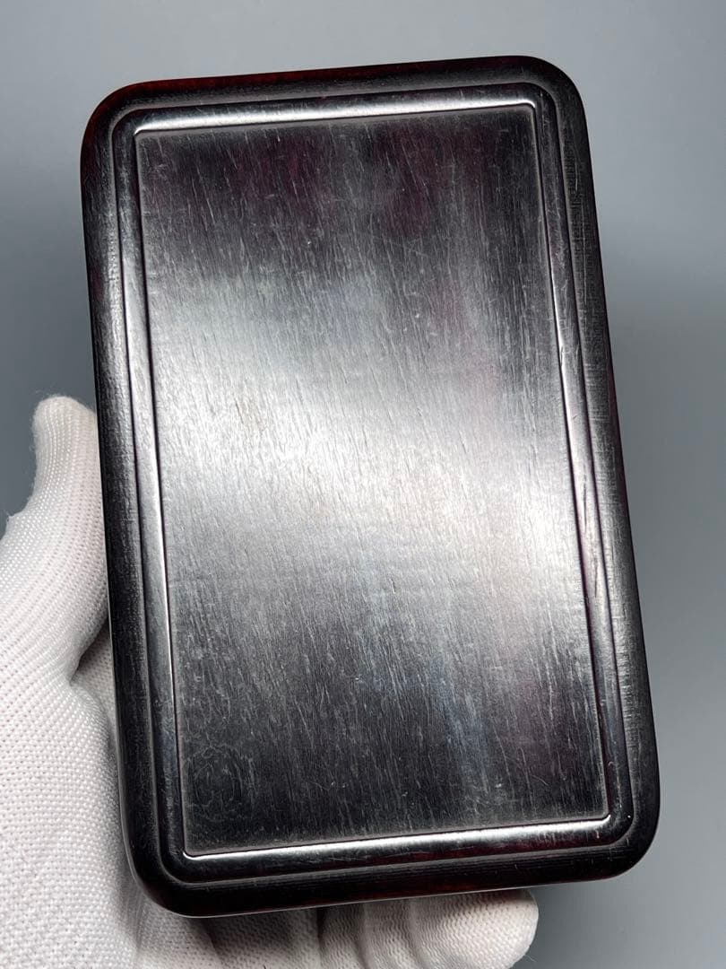 木製　小物入れ　紫檀　硯箱　透かし彫り　龍紋　極細工　文房具　中国美術　美品