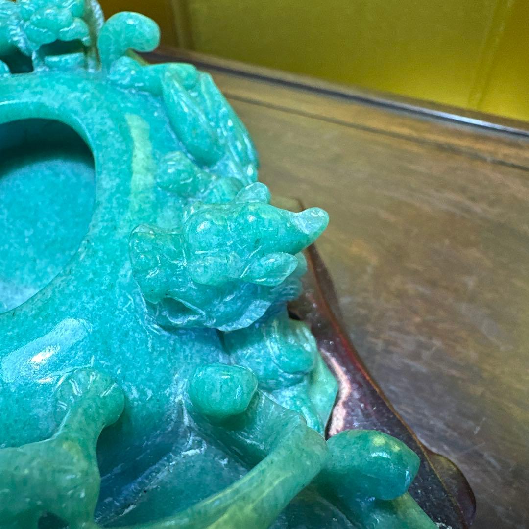 翡翠，置物，文房具，彫刻 ，木製台座付き