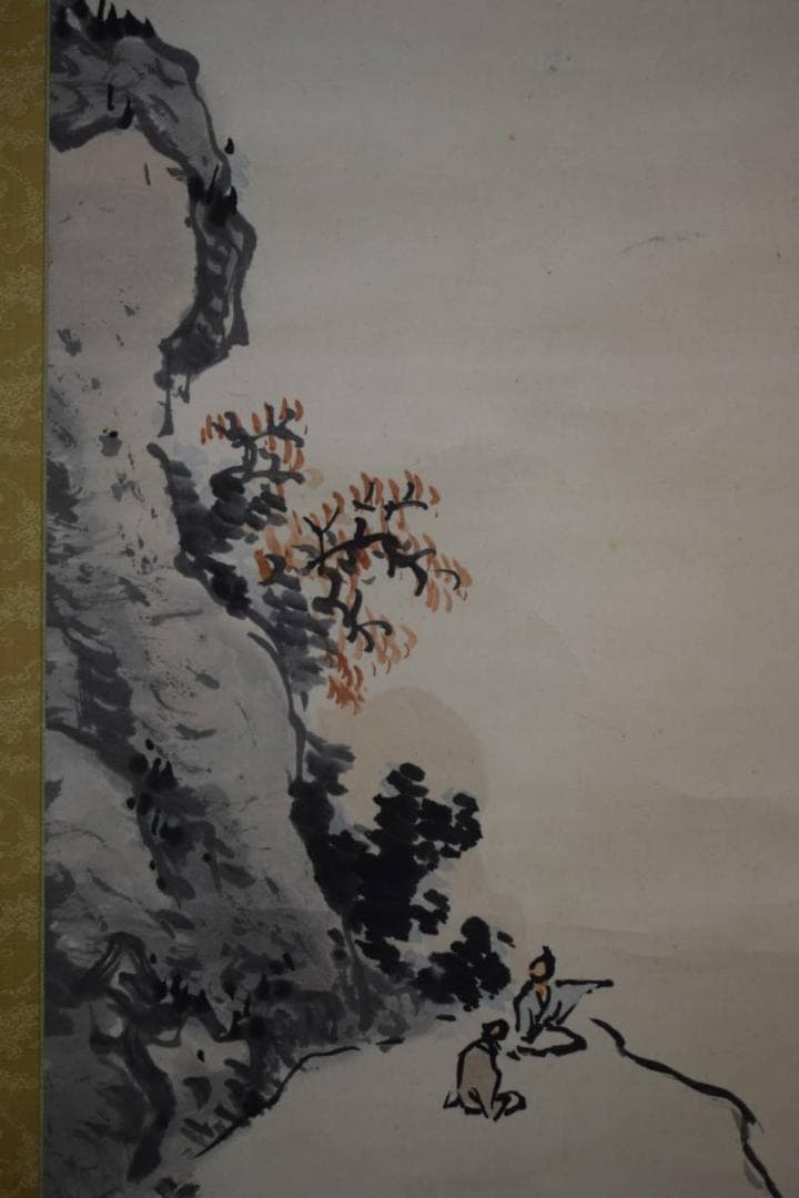 真作/小室翠雲/秋景山水人物画賛/草月の桐極箱付/布袋屋掛軸HG-881