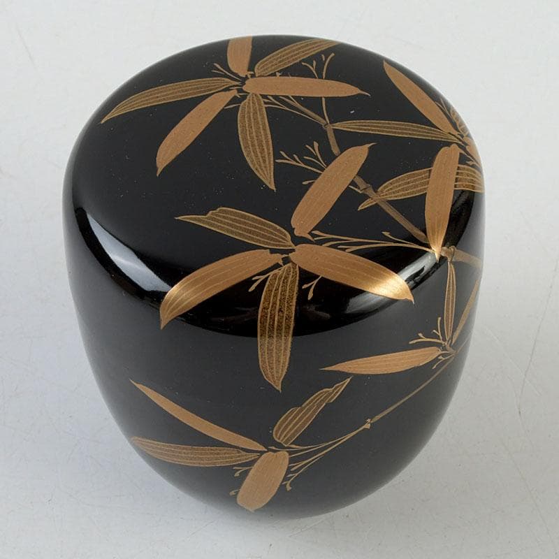 茶道具　輪島塗　稲忠謹製　笹蒔絵　棗　共布共箱　V　9359