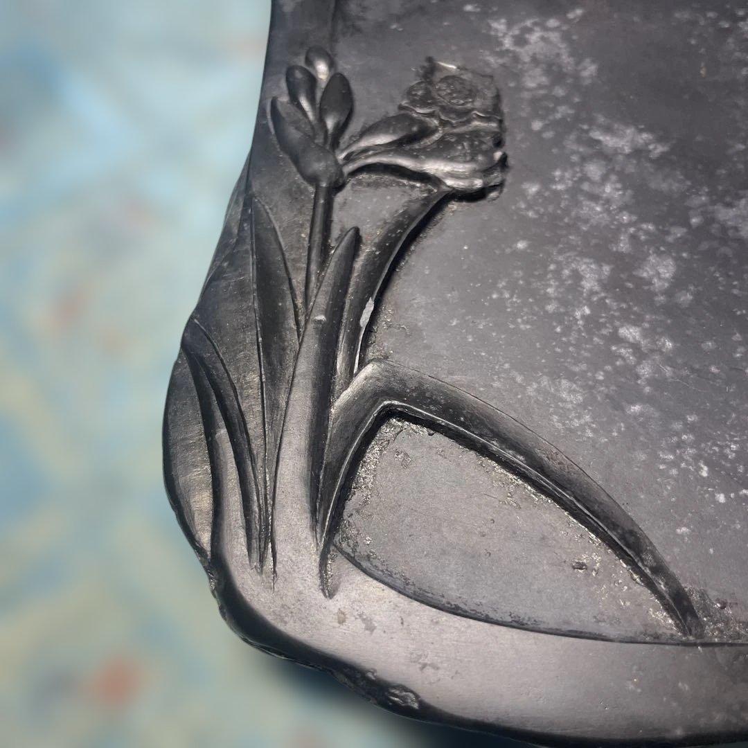 アンティークコレクション　石稽刀　石製 花彫刻 楕円形硯