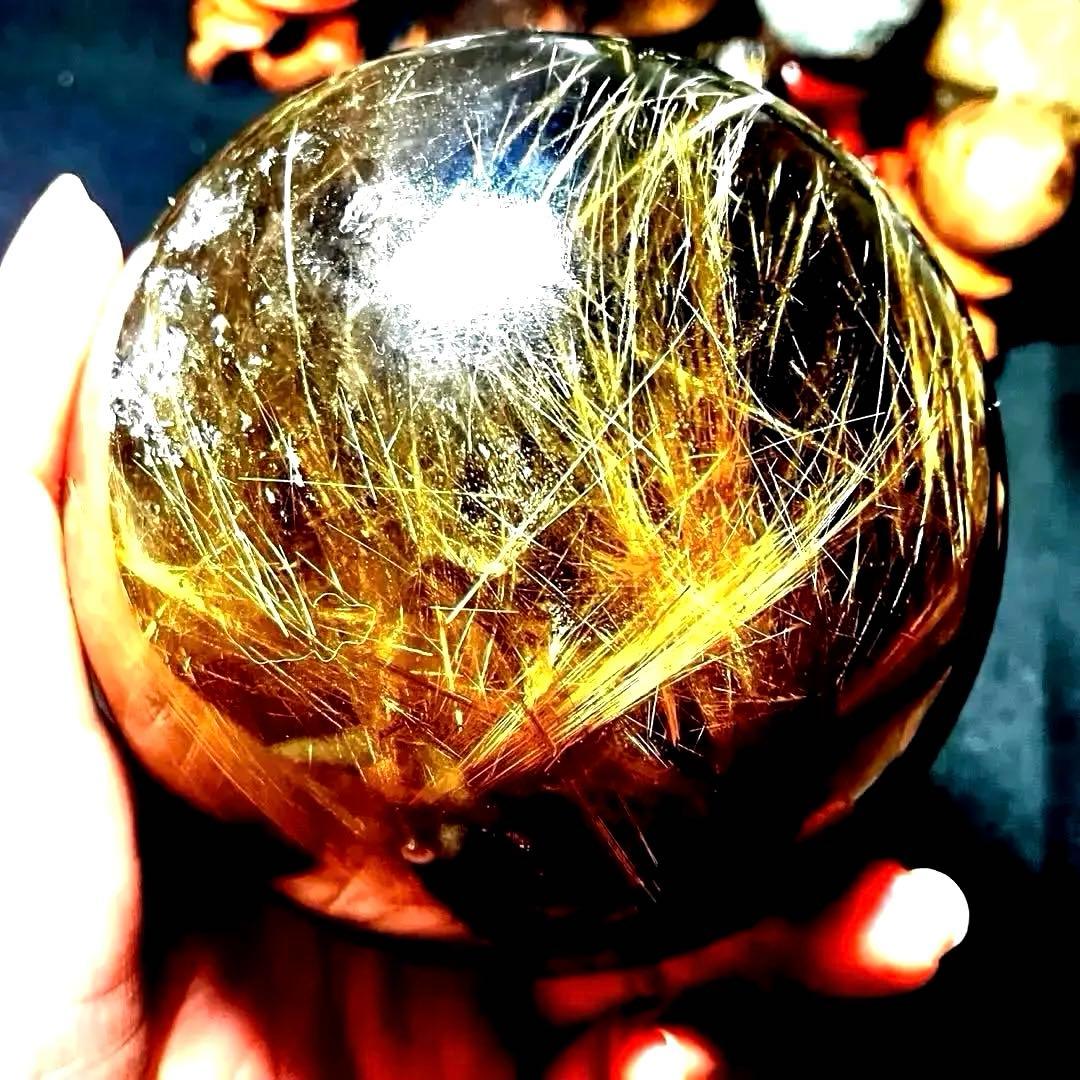 超絶綺麗✨超特大98mm ゴールドタイチンルチルクォーツ　丸玉スフィア　金針水晶
