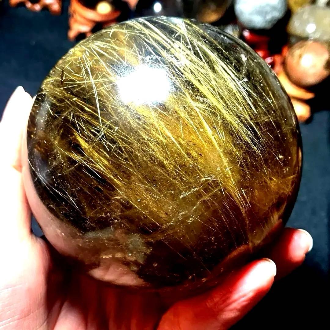 超絶綺麗✨超特大98mm ゴールドタイチンルチルクォーツ　丸玉スフィア　金針水晶