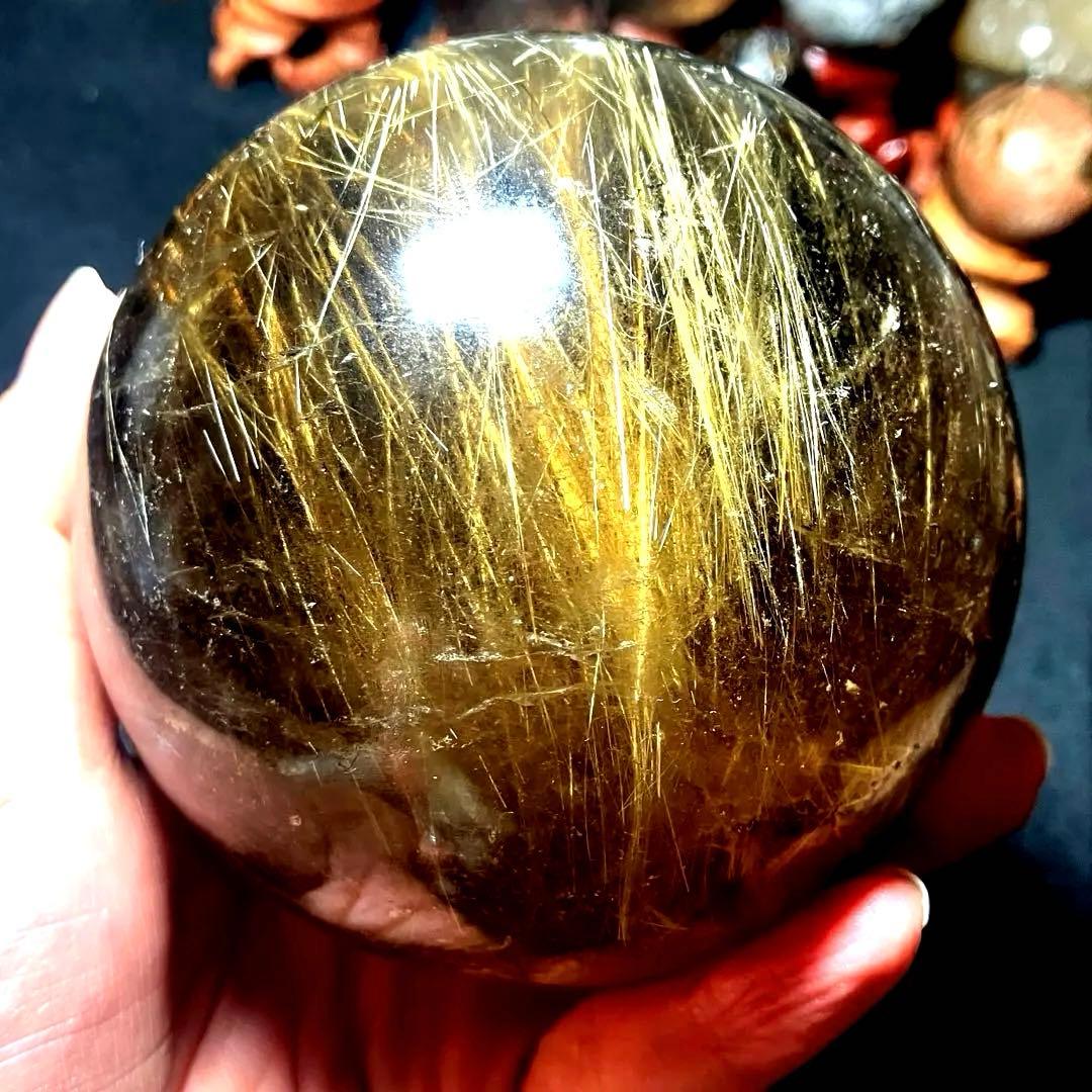 超絶綺麗✨超特大98mm ゴールドタイチンルチルクォーツ　丸玉スフィア　金針水晶