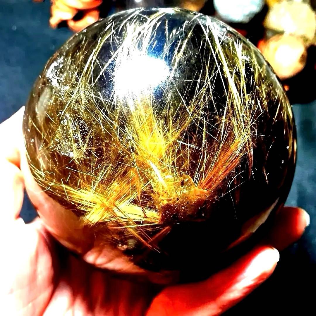 超絶綺麗✨超特大98mm ゴールドタイチンルチルクォーツ　丸玉スフィア　金針水晶