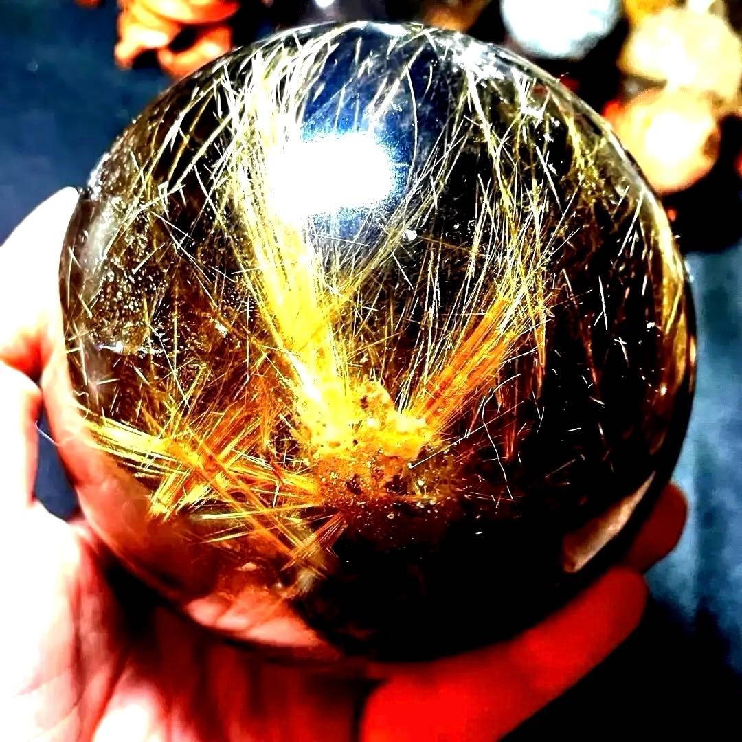 超絶綺麗✨超特大98mm ゴールドタイチンルチルクォーツ　丸玉スフィア　金針水晶