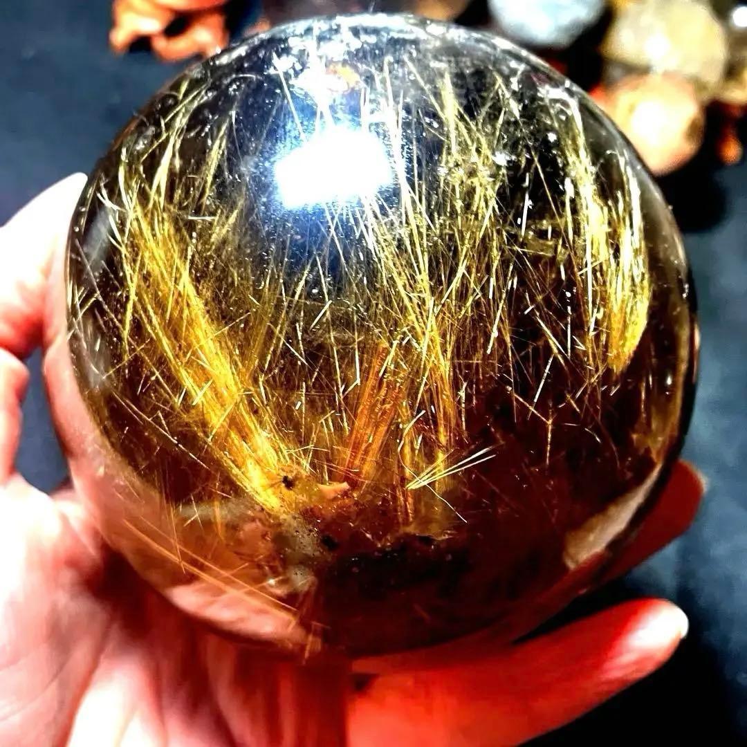 超絶綺麗✨超特大98mm ゴールドタイチンルチルクォーツ　丸玉スフィア　金針水晶