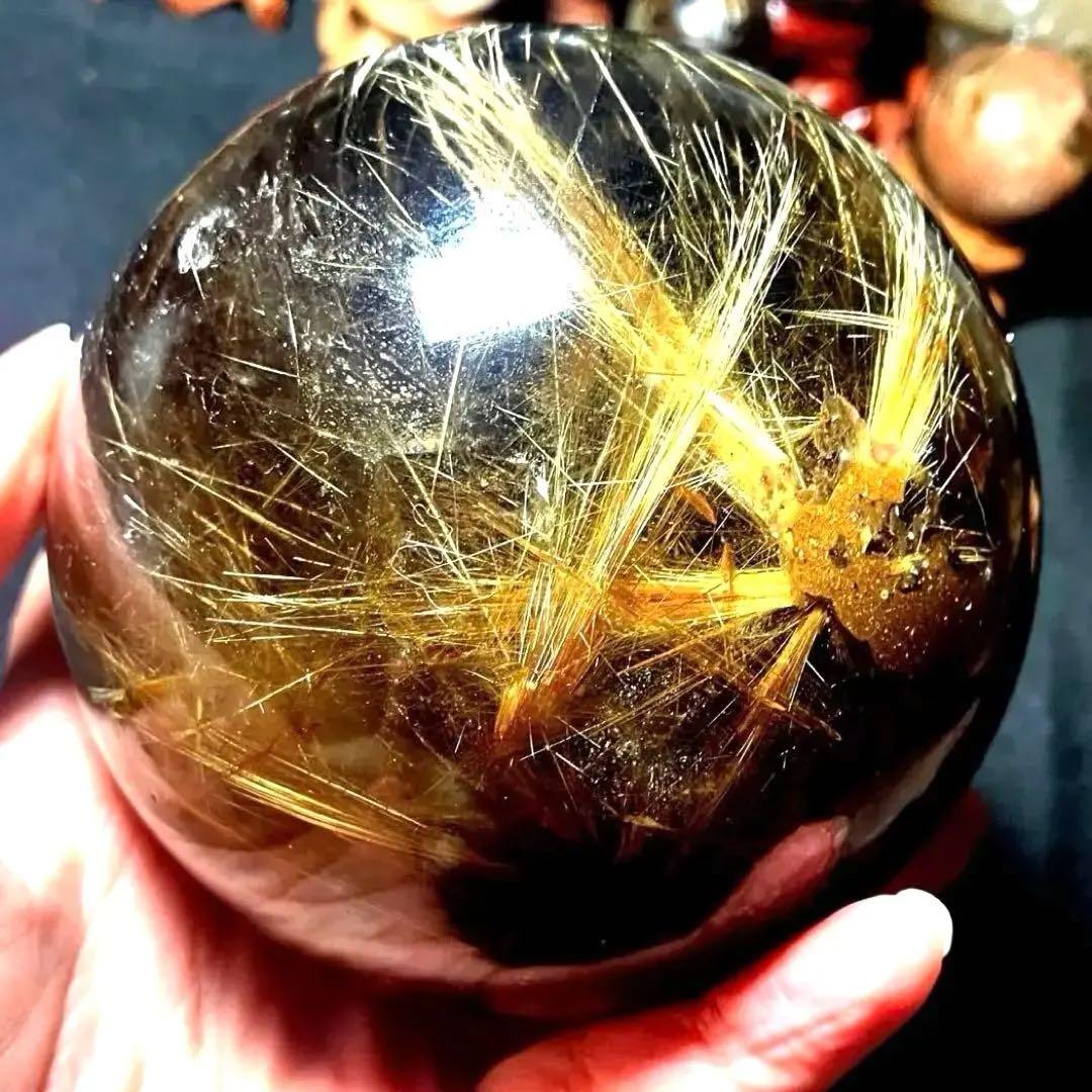 超絶綺麗✨超特大98mm ゴールドタイチンルチルクォーツ　丸玉スフィア　金針水晶