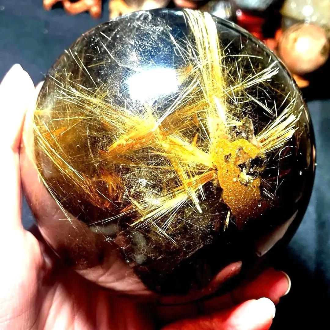 超絶綺麗✨超特大98mm ゴールドタイチンルチルクォーツ　丸玉スフィア　金針水晶