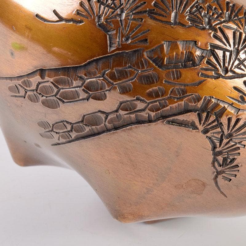 高岡銅器　旭峰造　鋳銅象嵌　松鳥文　香炉　M　R4886