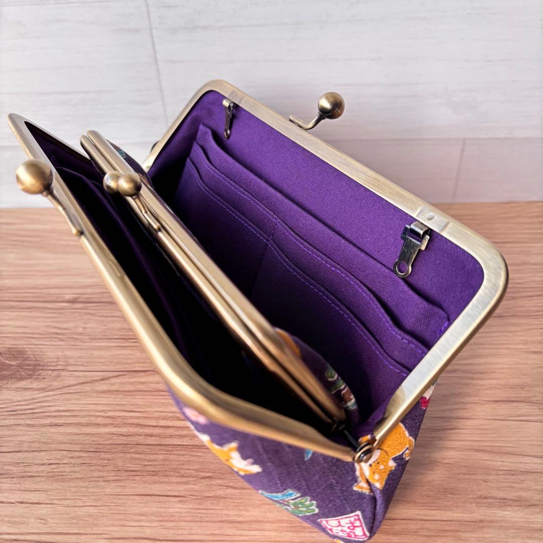 和風 柴犬柄 がま口長財布｜癒し系デザイン・カード収納たっぷり・ハンドメイド