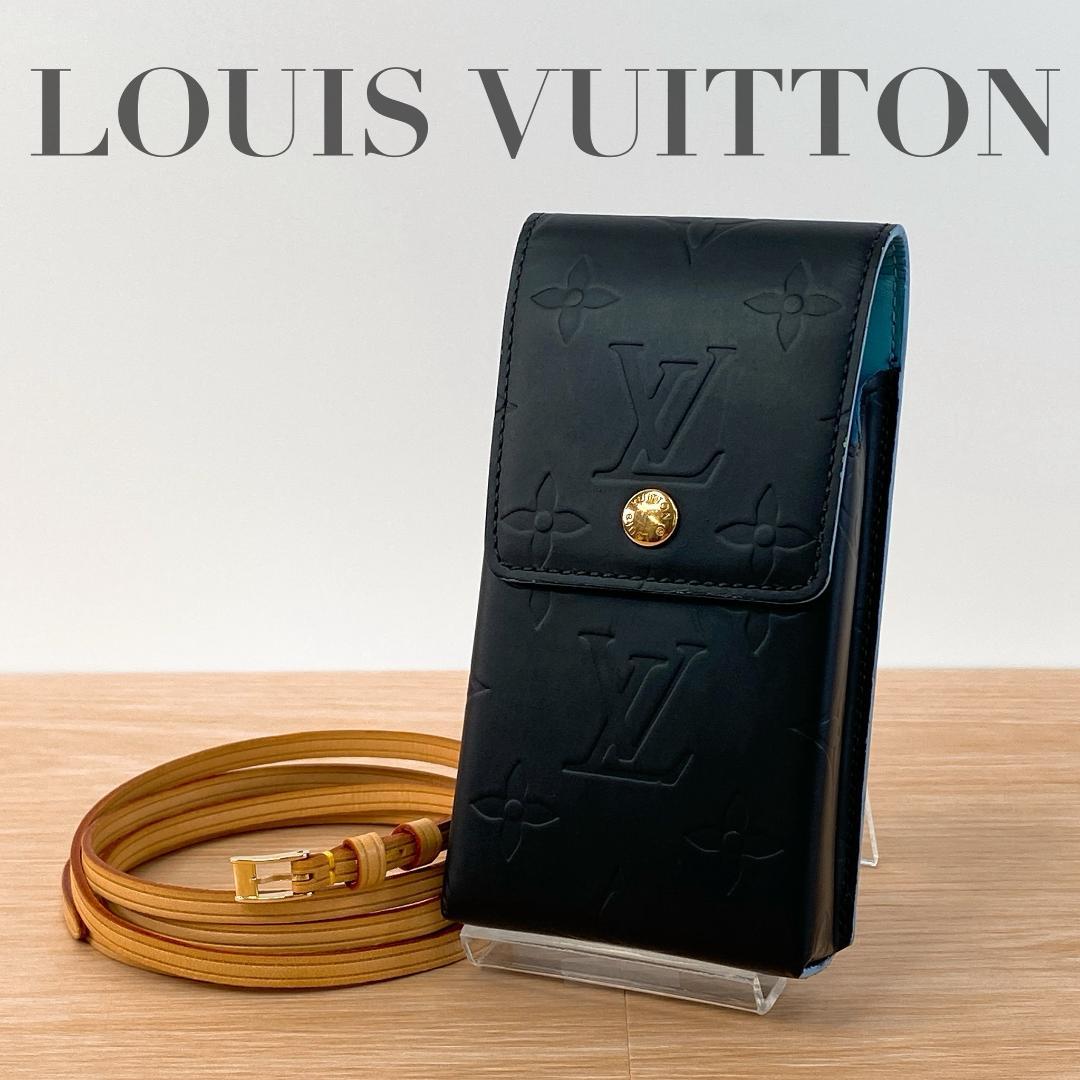 ルイヴィトン モノグラムマット シガーケース タバコケース ショルダー付 黒