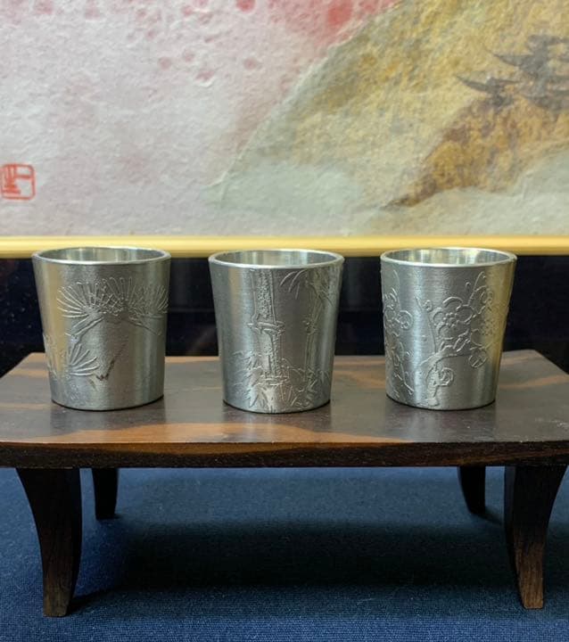 時代 錫製 酒器　骨董品 古美術 錫製 銚子錫半 松竹梅 酒盃