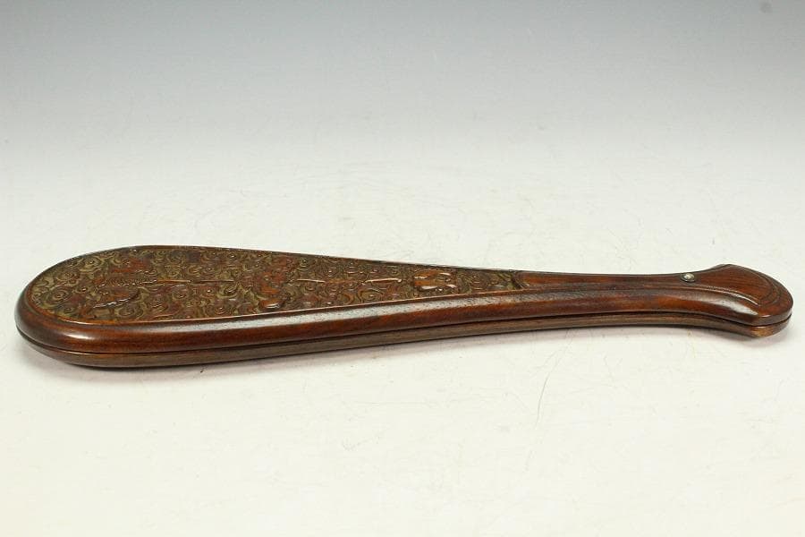 中国美術 花梨 刻 雲蝙蝠紋 秤 測り具(K-A911)