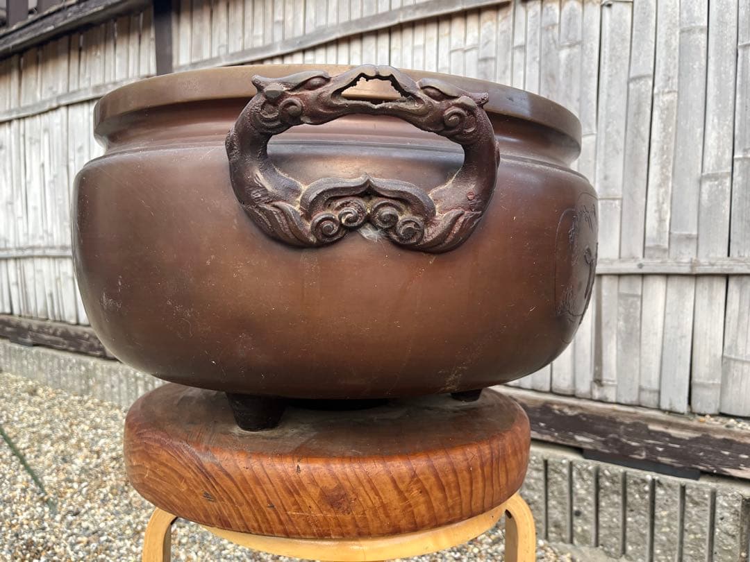 火鉢　アンティーク　骨董品　昭和レトロ　工芸品　銅製　台座付き　五徳付き