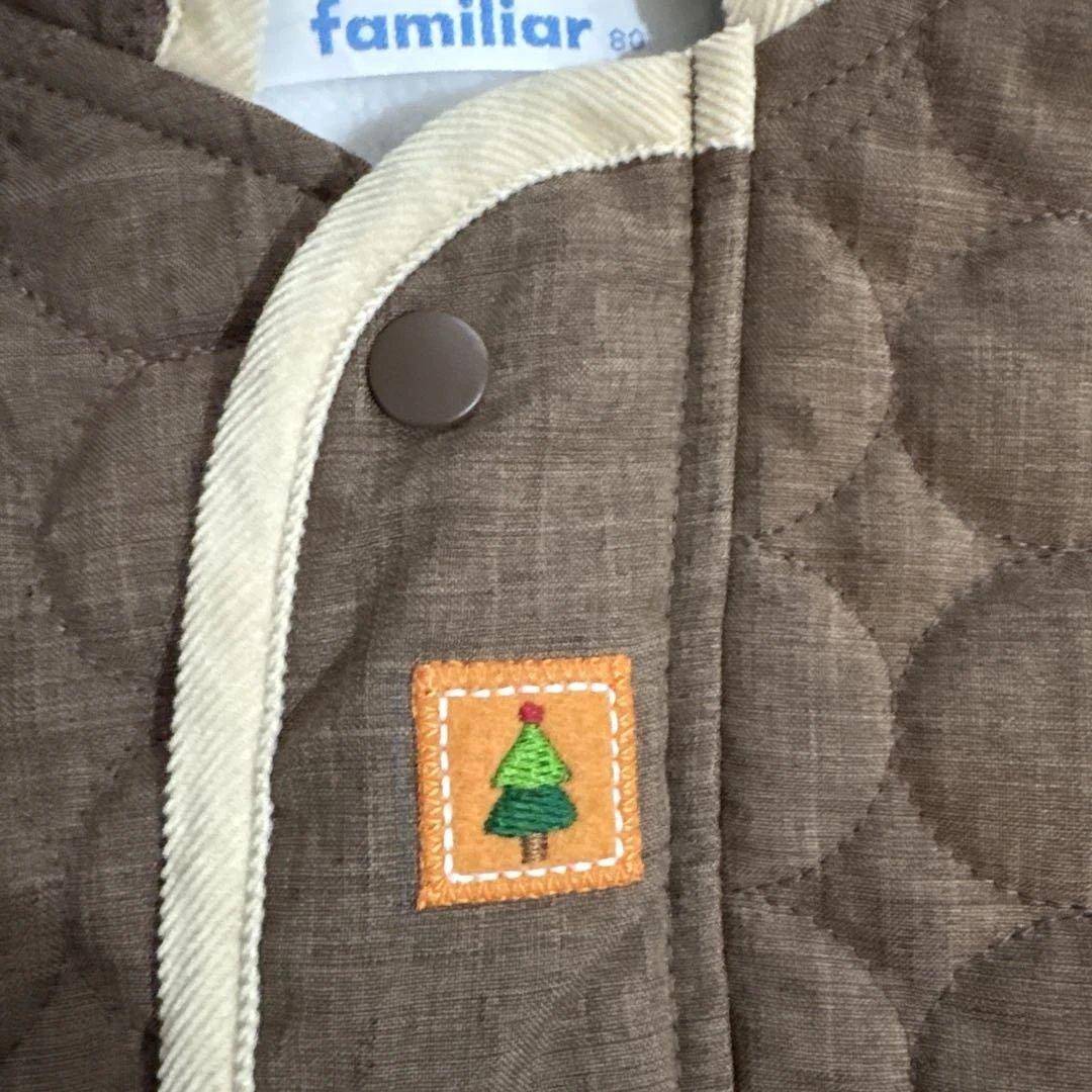 未使用familiarファミリア 裏起毛中綿キルティングカバーオール 茶色 80