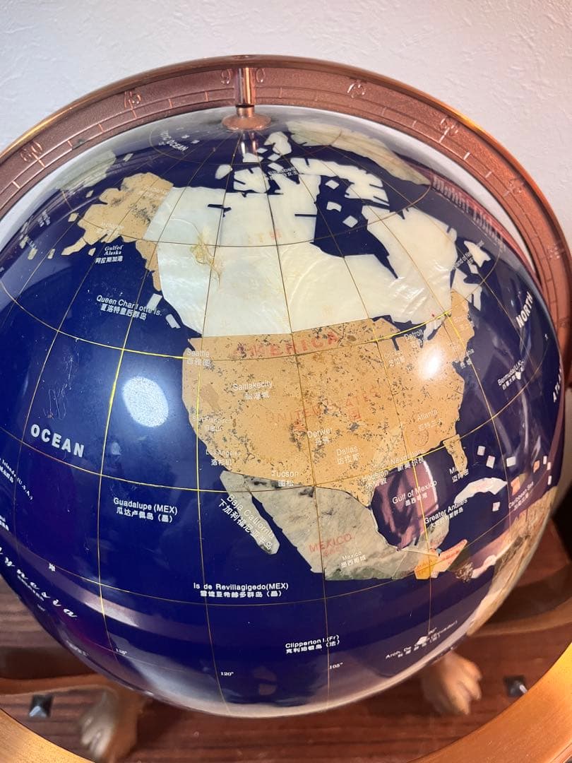 地球儀　天然石　インテリア　猫脚　縁起物　置物