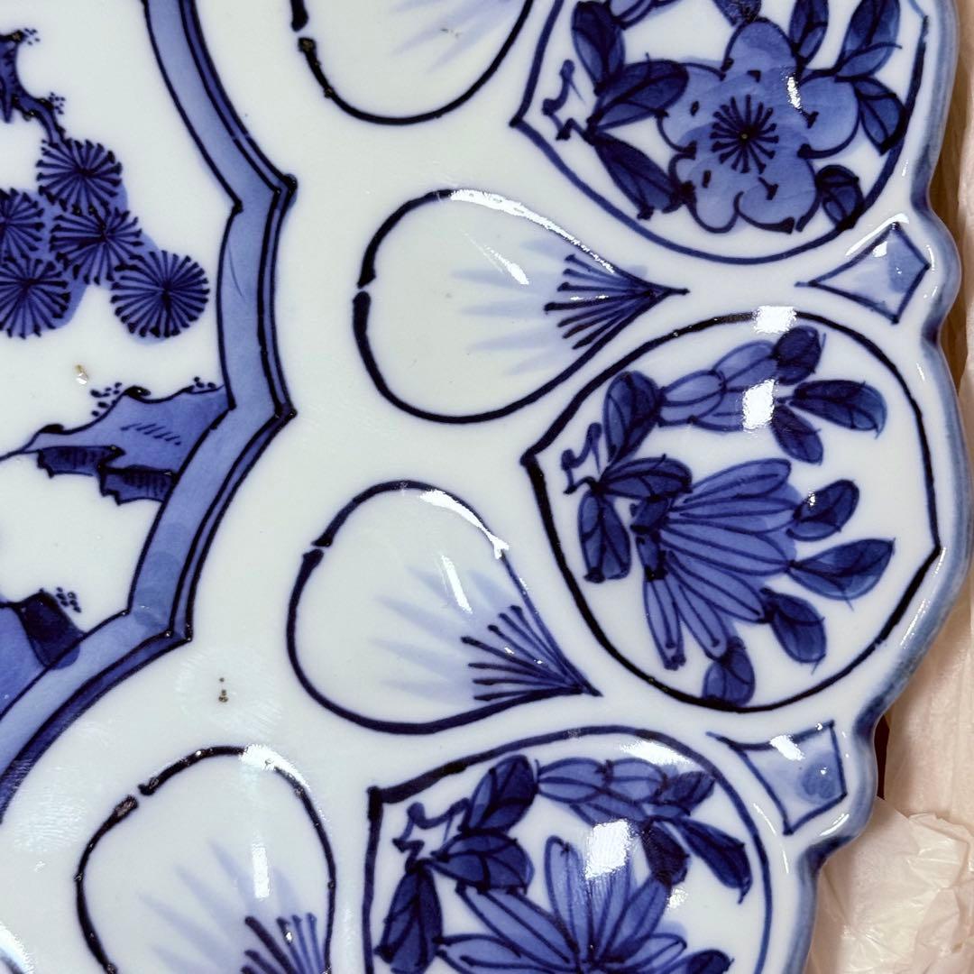 肥前南河原源右衛門　作　染付草花文　皿　源右衛門窯　直径30㎝　尺皿　本物