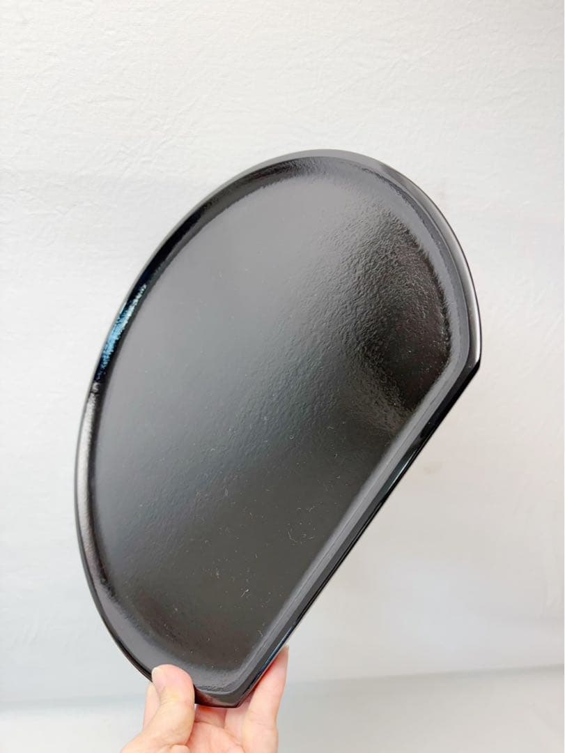 未使用 懐石道具 天然木製 点心盆 半月膳 黒塗 会席膳 5客揃 銘々盆栞 共箱