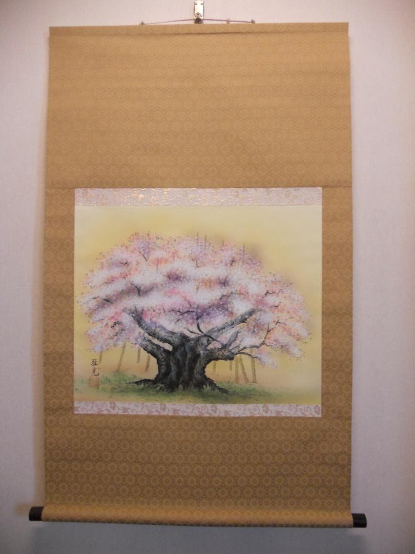 掛け軸 永縄雅光 淡墨桜 絹本 希少 軸装 茶道具 掛軸 美品 です。