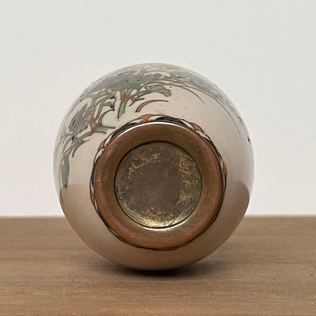 明治期　尾張　七宝　花文　銀線　植線　花瓶　小花瓶　小瓶　七宝焼　壷　花入