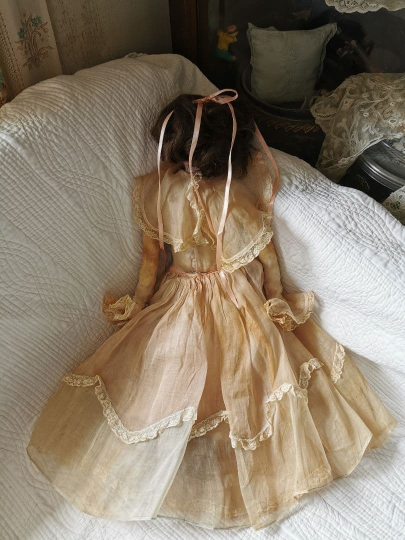 アンティーク ドイツ ビスクドール グレイッシュブルーアイ オーガンジードレス