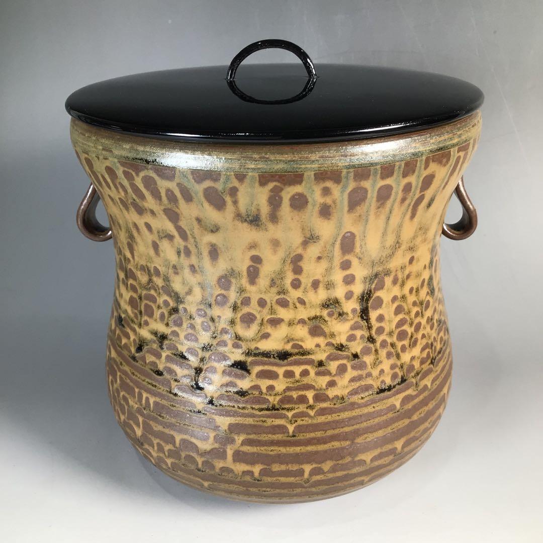 Ｎ５４３　水指　『宇田佐平造』『古瀬戸』『耳付』『一重口水指』　共箱　茶道具