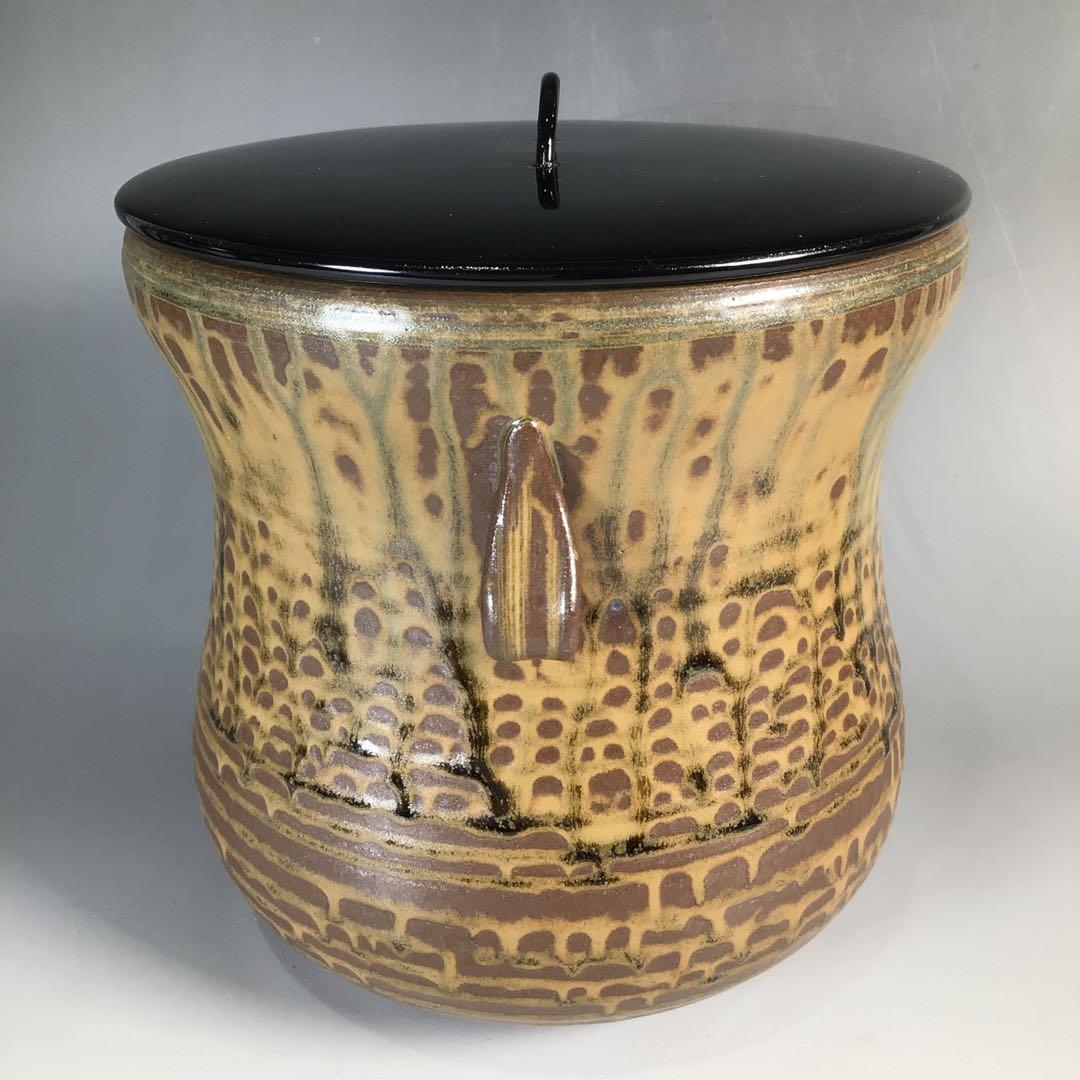 Ｎ５４３　水指　『宇田佐平造』『古瀬戸』『耳付』『一重口水指』　共箱　茶道具