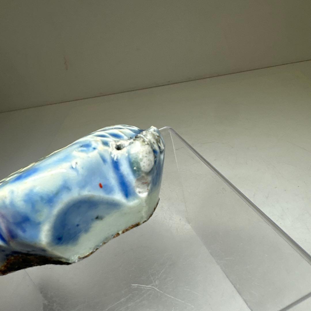 李朝　染付鯉形水滴　幅約8㎝　東Y7-0414☆2Fタエカ