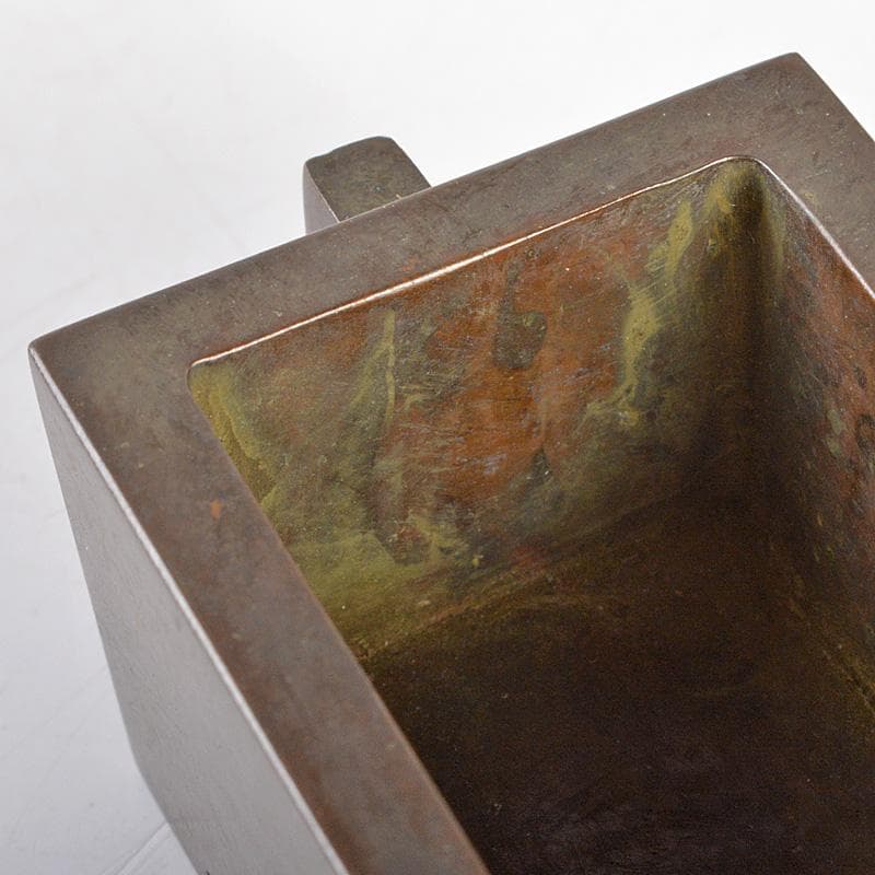 中国　大明宣徳年製　古銅　四方双耳香炉　馬槽爐　C　R5148