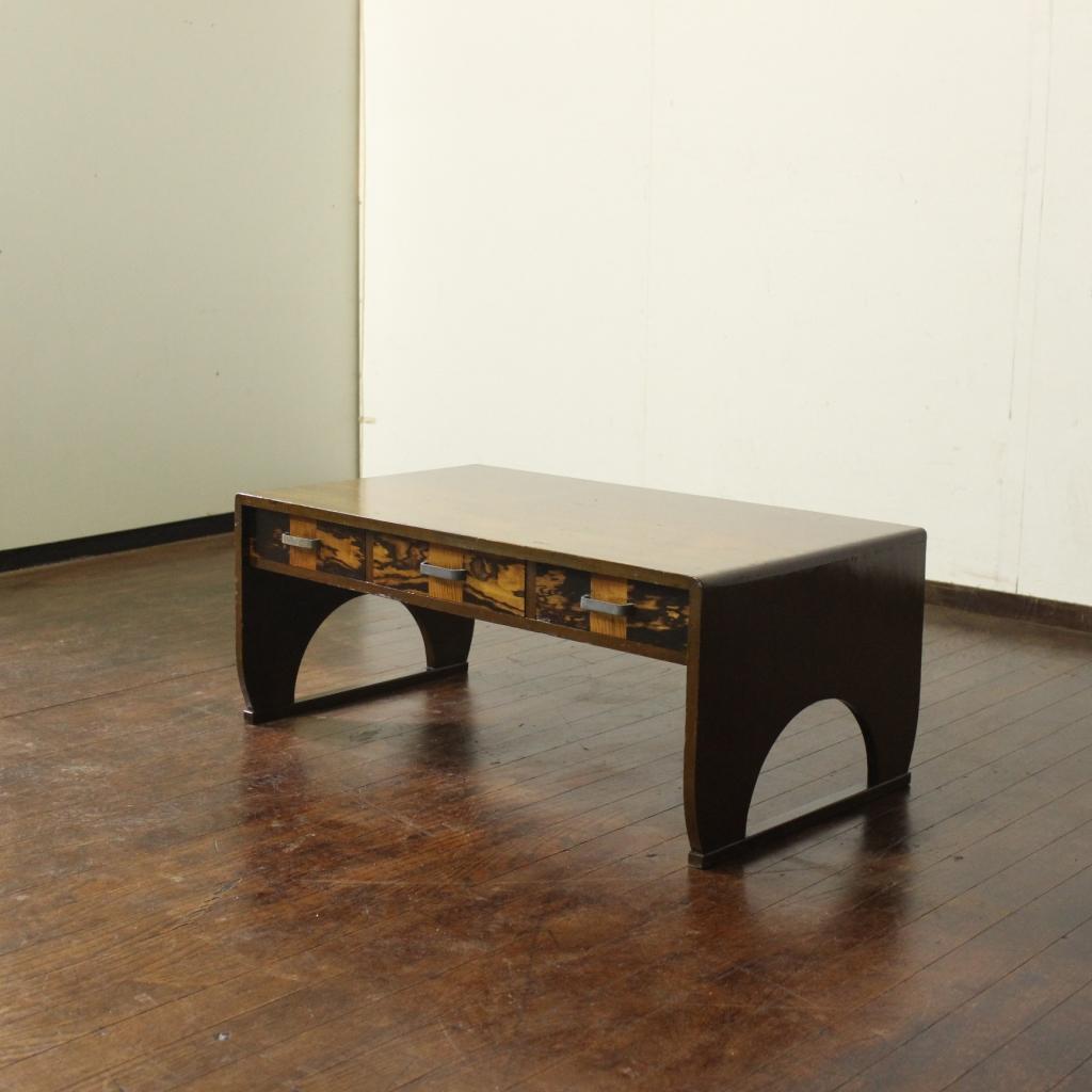 古い文机！抽斗3杯！和時代物テーブルローボードテレビ台古民家古家具作業台黒柿模様