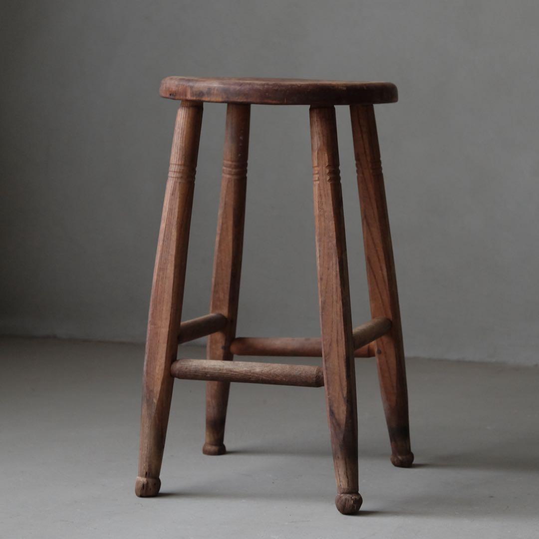 栓材 古い丸椅子　スツール チェア 古家具 古道具 アンティーク 昭和レトロ