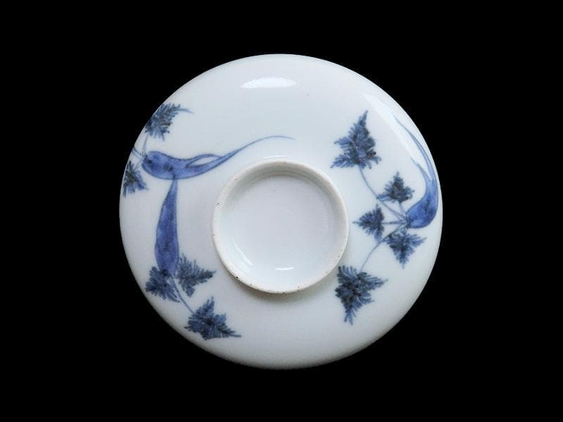 古伊万里　染付　人参に蝶の図　蓋茶碗 江戸期　C452AS-CAy