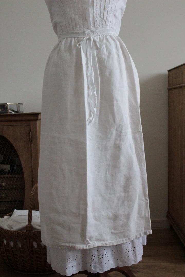 フランスアンティーク/タブリエ・ギャザーリネンエプロン/H・A