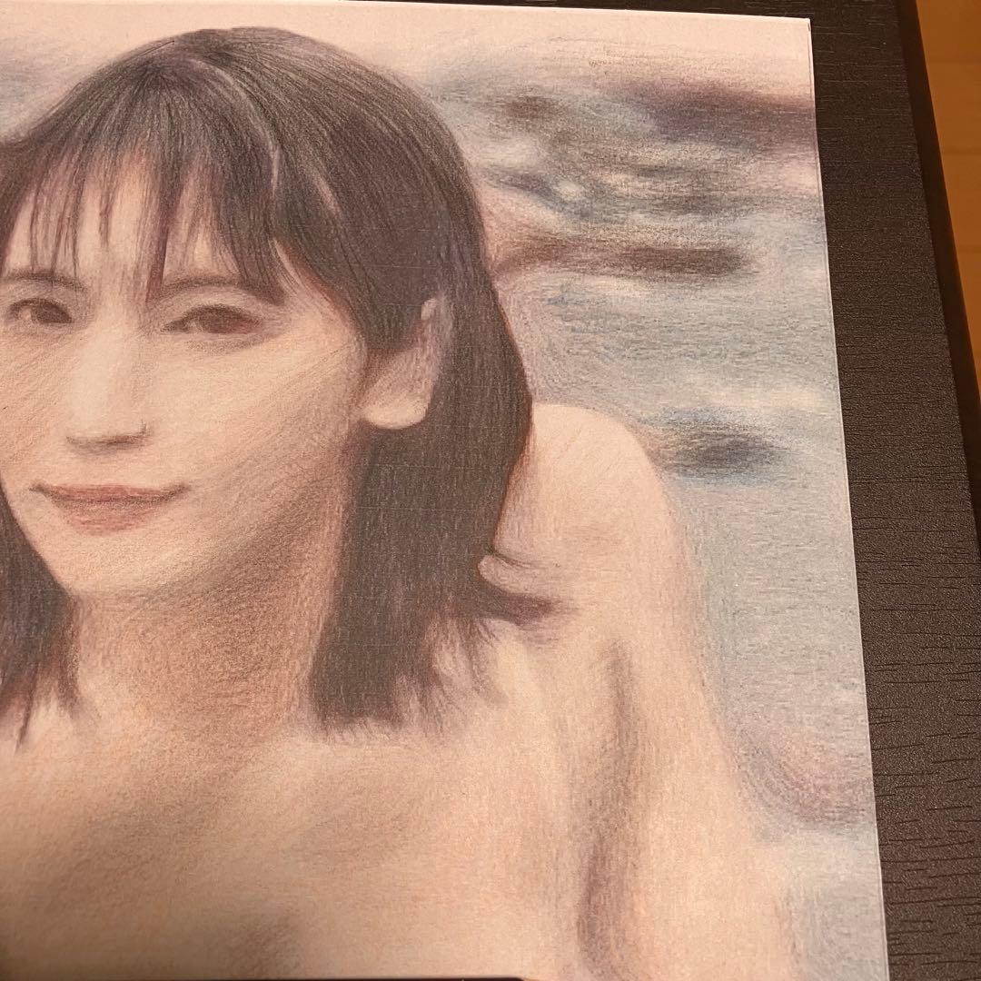 女優画⑦額装品　額縁寸法32.7㎝×24.0㎝×1.5㎝　色鉛筆画　定款付