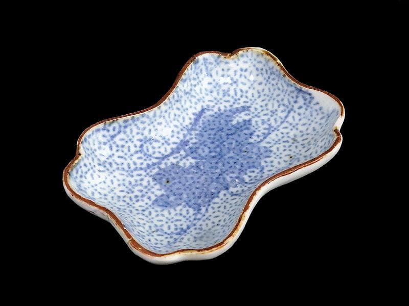 古伊万里　型刷印判　幾何学紋に草花紋の図　変形皿　江戸期E478AS-CRf