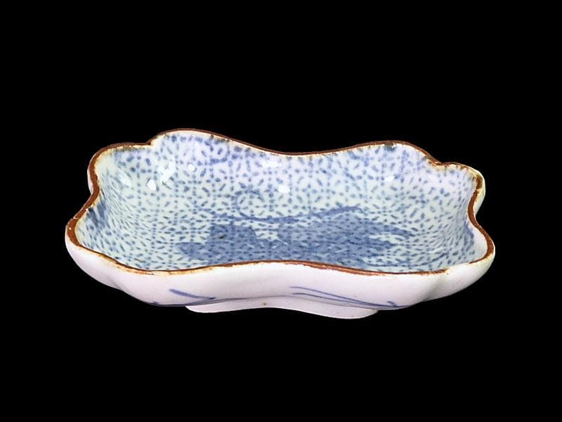 古伊万里　型刷印判　幾何学紋に草花紋の図　変形皿　江戸期E478AS-CRf