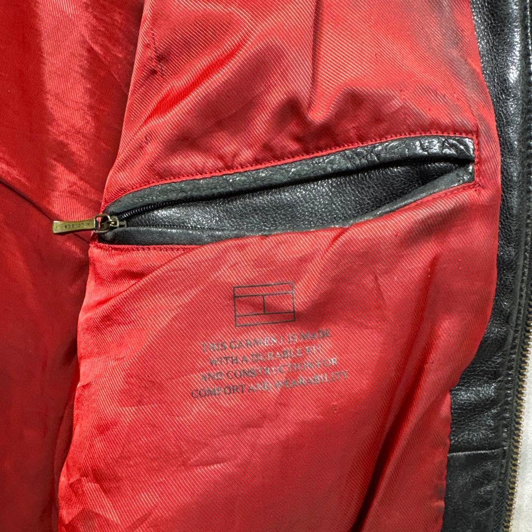 トミーヒルフィガー古着00sカウレザー本革ジャケットシングル　S98