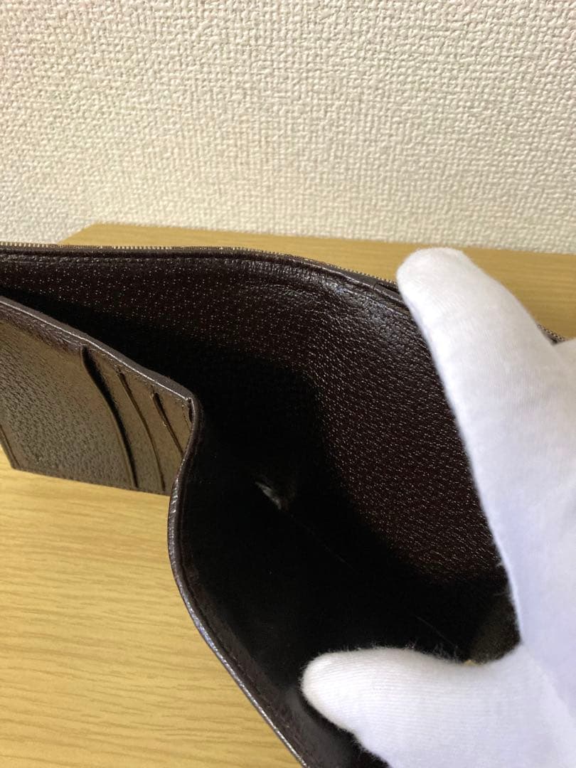 【良品】GUCCI 二つ折り財布 GGキャンパス×レザー　ベージュ/ブラウン