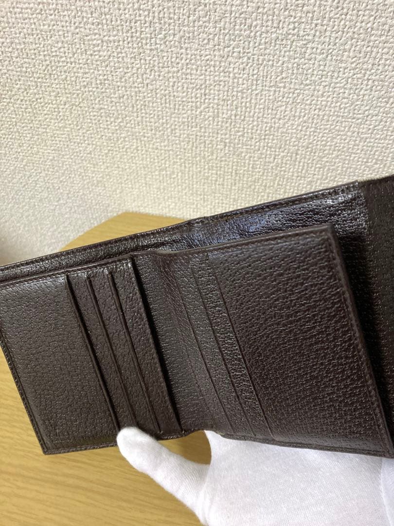 【良品】GUCCI 二つ折り財布 GGキャンパス×レザー　ベージュ/ブラウン