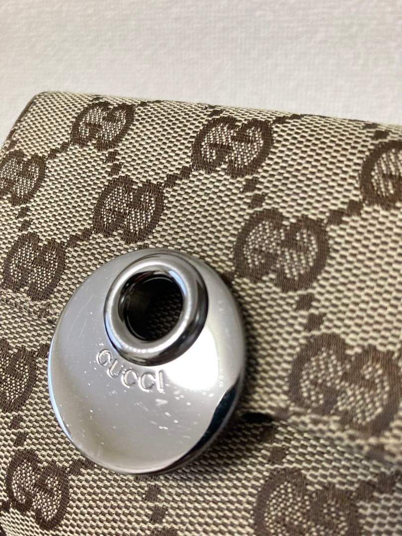 【良品】GUCCI 二つ折り財布 GGキャンパス×レザー　ベージュ/ブラウン