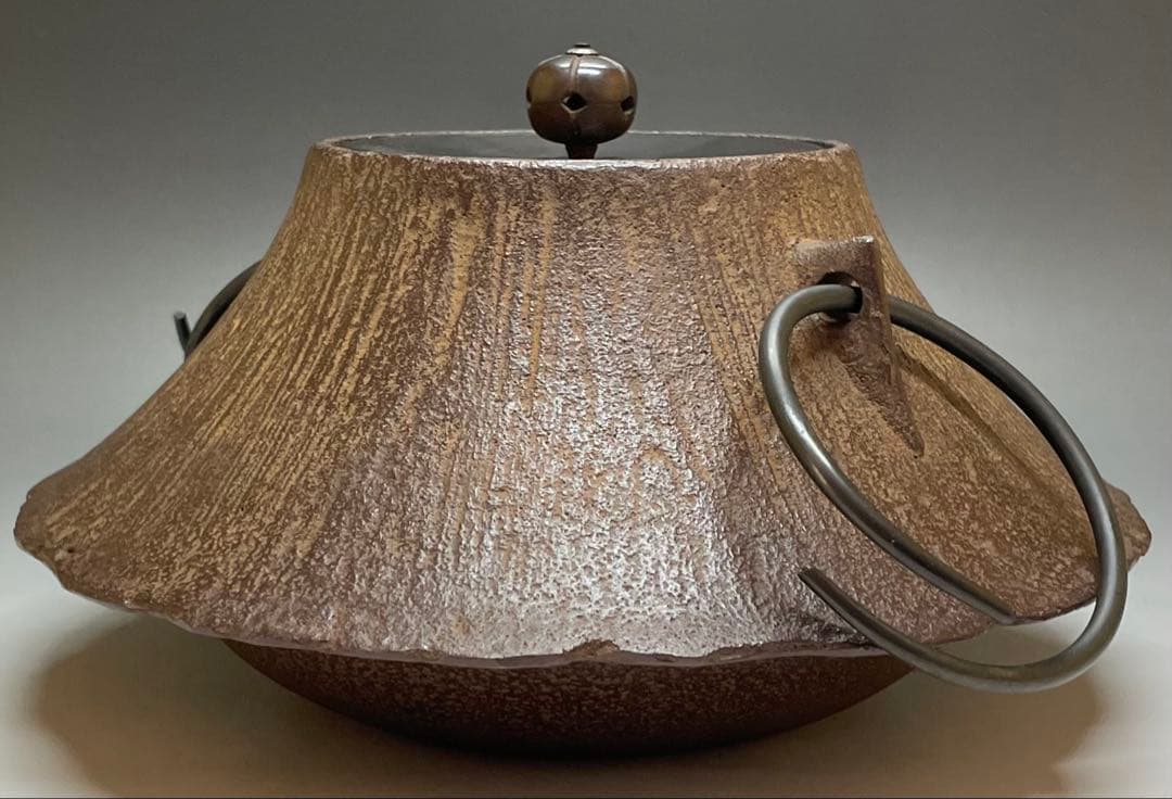 人間国宝　佐藤浄清　茶釜　雪景地紋　富士釜　釜釻　共箱　X803